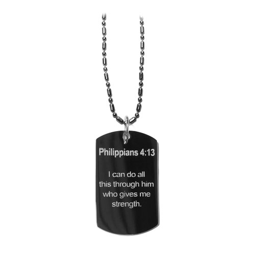 Hat Shark Phillippians 4:13 Bible Verse - Luggage Metal Chain Necklace Military Dog Tag