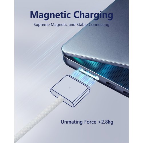 ZeitNah 140W USB C to Magnetic 3 Cable (2m/6.6ft), USB C Cable Compatible with MacBook Pro (16/14-inch 2023/2021), MacBook Air (15/13-inch M3 2024, 15-inch M2 2023, 13-inch M2 2022), Silver