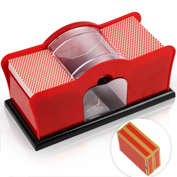 No Jammed Playing Cards: Manual Hand Crank Card Shuffler, Comes with Two Decks of Playing Cards. Suitable for Playing Games Such as Uno, Hold'em, Blackjack, Rummy, Phase 10, Skip-Bo, and More