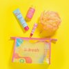 b.fresh Body Care Gift Set | Fressssh All Over - Self Care Kit Includes Travel Size Body Wash, Firming Body Serum, and Full Size Loofah with Hydrating Lip Serum
