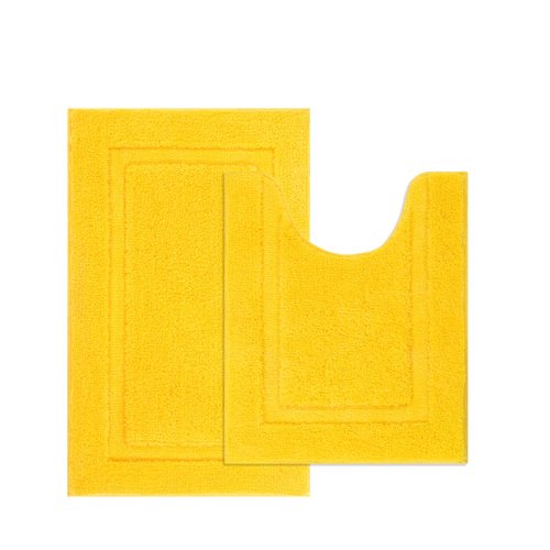 SHACOS Bathroom Toilet Rugs Set 2 Pieces Soft Absorbent Bath Rugs with U Shape Toilet Rug Bath Mat Contour Rug Non Slip Microfiber Plush Shower Rug Machine Washable (20"x24"+20"x32",Yellow)