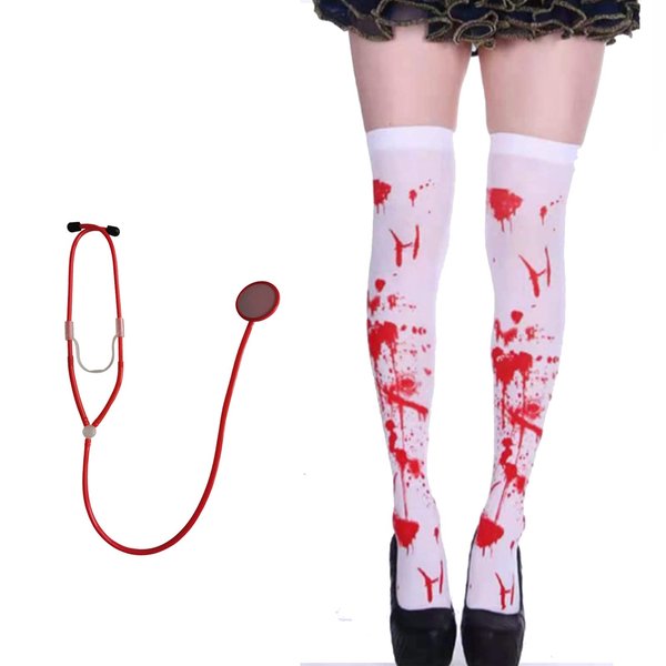 Halloween Socks Bloody Nurse Costume Accessory Hospital Nurse Stethoscope Red For Halloween Doctor Nurse Cosplay