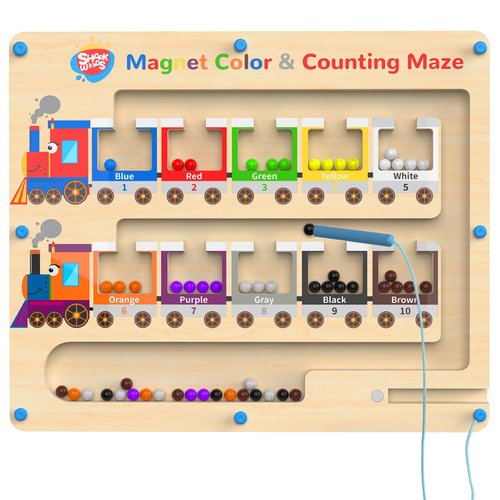 DRQ Magnetic Color and Number Maze - Wooden Color Matching Learning Counting Toddler Puzzle Board - Educational Fine Motor Skills Toys Montessori Toys for 3 4 5 Years Old, Train