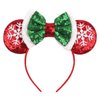LSHDXD Christmas Mouse Ears Bow Headband Hair Hoop, Glitter Snowflake Hair bands for Christmas Party Supplies Hot Pink Princess Dress Up