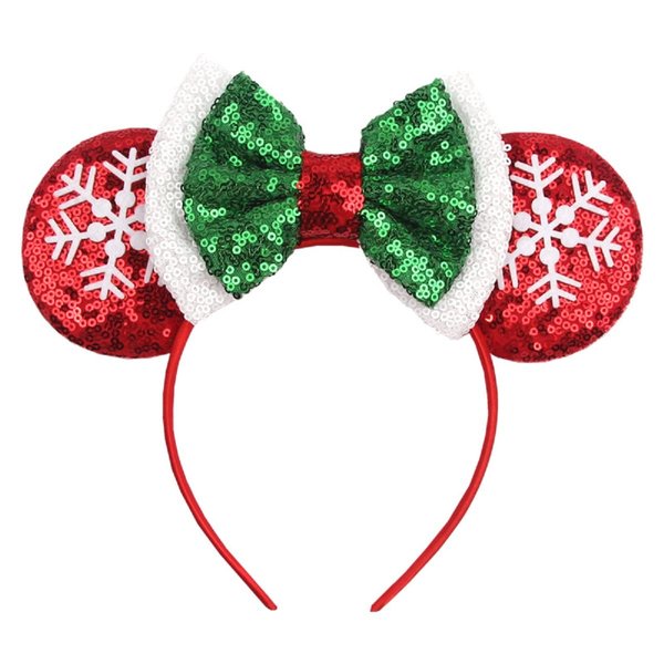 LSHDXD Christmas Mouse Ears Bow Headband Hair Hoop, Glitter Snowflake Hair bands for Christmas Party Supplies Hot Pink Princess Dress Up