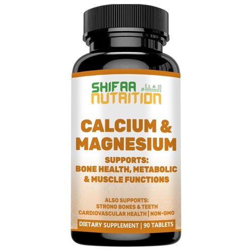 SHIFAA NUTRITION Halal Calcium Magnesium Supplement w/Vitamin D3 | Calcium 1,000 mg, Magnesium 500mg | 30 Servings, Non-GMO | Structure & Bone Strength, Joints, Teeth, Cardiovascular & Muscle Support