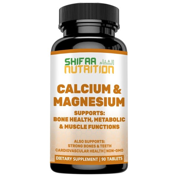SHIFAA NUTRITION Halal Calcium Magnesium Supplement w/Vitamin D3 | Calcium 1,000 mg, Magnesium 500mg | 30 Servings, Non-GMO | Structure & Bone Strength, Joints, Teeth, Cardiovascular & Muscle Support