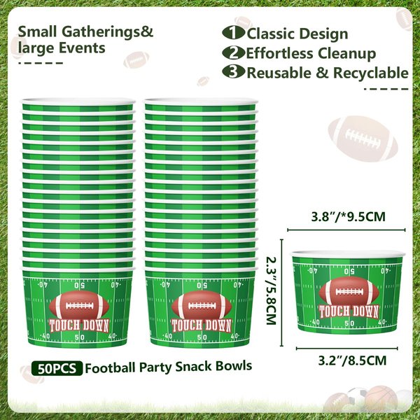 FVEOCR 50 Pieces Football Snack Bowls Football Serving Bowl Game Day Football Bowls Party Supplies Disposable Serving Bowls Football Paper Bucket for Football Theme Dinners Sports Event Party Dinners