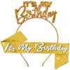 RhinestoneSash Its My Birthday Headband and Sash Set - Gold Sparkle Birthday Accessory for Women - Birthday Party Decorations - HBSash(ItMyBdy) GLD