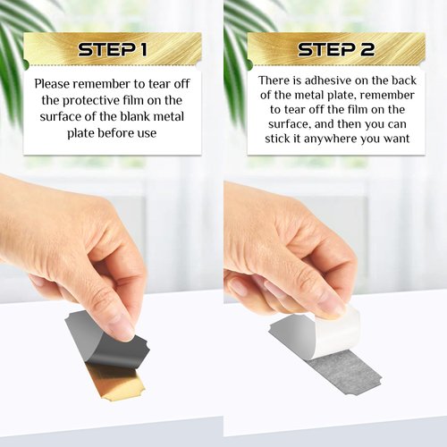 Therwen 30 Pcs Name Plates Laser Engraved Brushed Solid Brass Plate Personalized Plaque Blank Custom Name Tag Frame Name Label with Adhesive Backing for DIY(1''x 3'', Gold Notched Corner)