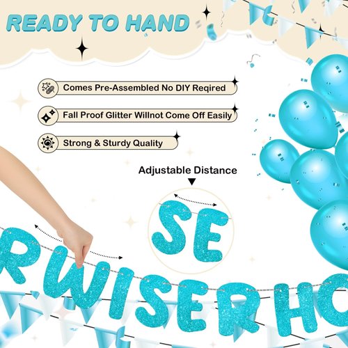 Fulmoon Set of 3 Pre Strung Older Wiser Hotter Glitter Banner Funny Birthday Banner for Women 30th 40th 50th 60th 70th 80th Birthday Party Decorations Birthday Sign Birthday Gift (Blue)