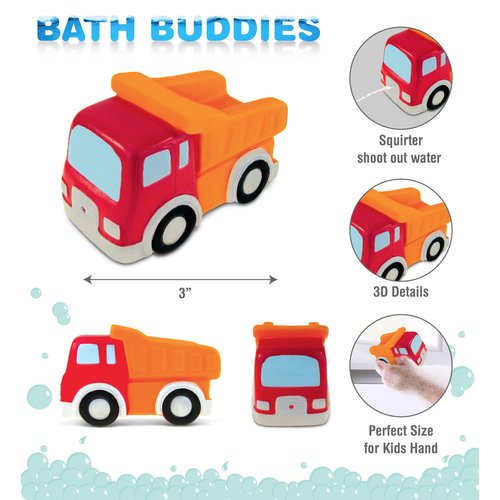DolliBu Dump Truck Bath Buddy Squirter - Floating Truck Rubber Bath Toy, Fun Water Squirting Bathtime Play for Toddlers, Cute Construction Vehicle Toy for The Bathtub, Beach, & Pool for Girls & Boys