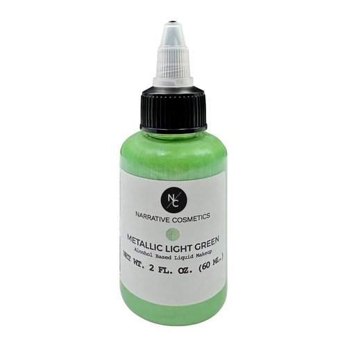 Narrative Cosmetics Metallic Alcohol Airbrush Paints - 2 fl oz, Skin Safe, Quick Dry, Waterproof, Sweatproof, Transferproof Liquid Makeup for Bodypainting, Theater, FX Makeup - Metallic Light Green
