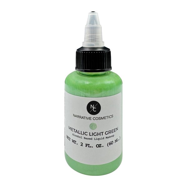 Narrative Cosmetics Metallic Alcohol Airbrush Paints - 2 fl oz, Skin Safe, Quick Dry, Waterproof, Sweatproof, Transferproof Liquid Makeup for Bodypainting, Theater, FX Makeup - Metallic Light Green