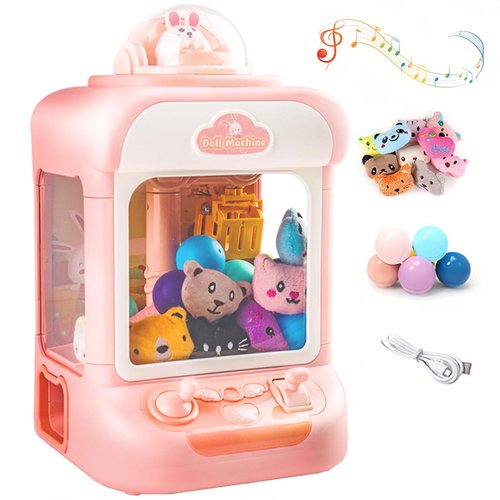 Mini Claw Machine for Kids, USB Claw Machine Arcade Game with Sound, Mini Plush Toys and Music, Christmas Party Birthday Toys Gifts for Kids, Girls, Boys (Pink Rabbit)
