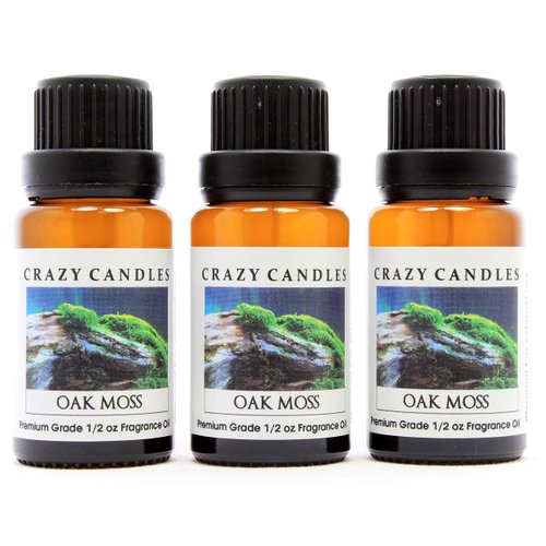 Crazy Candles Oakmoss (Very Mild Scent) 3 Bottles 1/2 Fl Oz Each (15ml) Premium Grade Scented Fragrance Oil Made in USA (Musky, but Softer Than Patchouli with Greens and Woodiness)