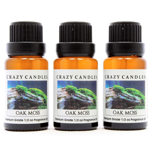 Crazy Candles Oakmoss (Very Mild Scent) 3 Bottles 1/2 Fl Oz Each (15ml) Premium Grade Scented Fragrance Oil Made in USA (Musky, but Softer Than Patchouli with Greens and Woodiness)
