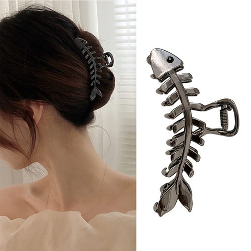 Metal Black Hair Claw Clips Fish Bone Shape Hair Clips Hairpins Cute Fishbone Hair Jaw Clamps Crab French Lady Hair Accessories Mysterious Black Hair Headwear for Women Girls Hair Crab Clips