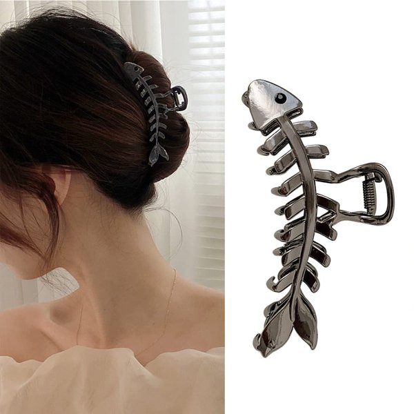 Metal Black Hair Claw Clips Fish Bone Shape Hair Clips Hairpins Cute Fishbone Hair Jaw Clamps Crab French Lady Hair Accessories Mysterious Black Hair Headwear for Women Girls Hair Crab Clips