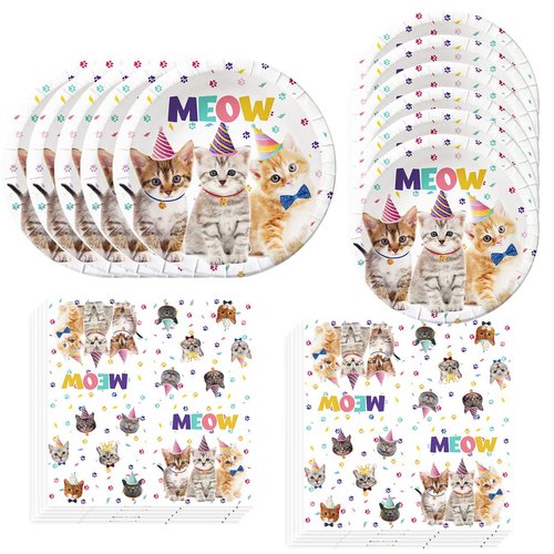Cat Birthday Party Supplies,20 Plates and 20 Napkins,Kitten Birthday Party Decorations for Cat Birthday Party Supplies