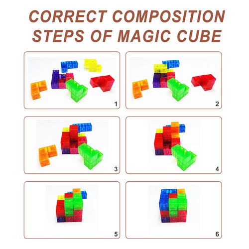 OUXIA Magnetic Building Blocks Magic Magnetic 3D Puzzle Cubes, Set of 7 Multi Shapes Magnetic Blocks with 54 Guide Cards, Children's Educational Toys and Stress Relief Fidget Toys for Kids Adults