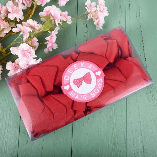 DEEKA 12 PCS 6" Big Hand-made Grosgrain Ribbon Hair Bow Alligator Clips Hair Accessories for Little Teen Toddler Girls - Red