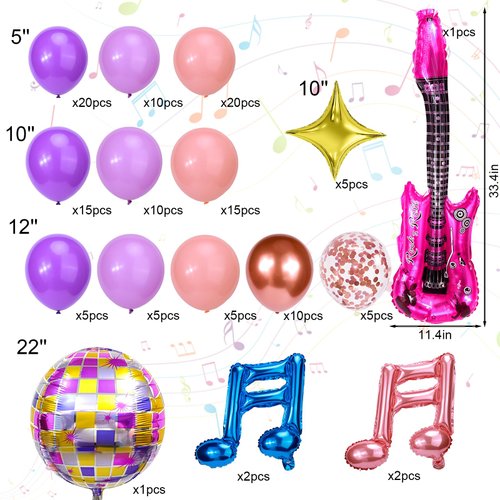 Palksky 131PCS Music Decorations Balloons Garland Arch Kit, Pink Purple Latex Balloons Aluminum Foil Balloons, Music Party Decorations for Bachelorette/Disco Party/Popular Singe Birthday