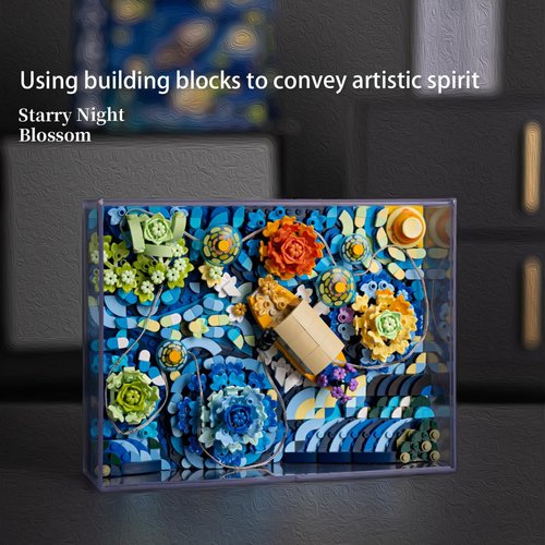 Ueuo Starry Sky Flower Night Building Blocks for Adults Set with dust Cover Artist Creative Painting Building Blocks Toys（922Pcs）