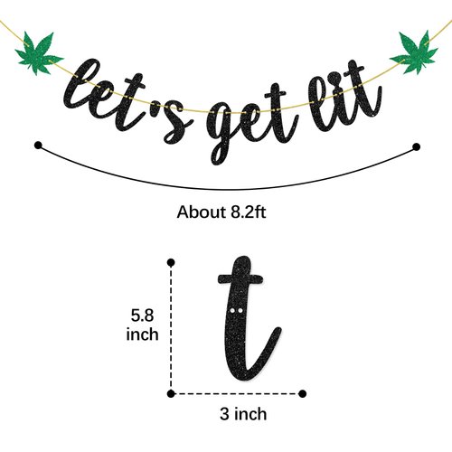 Helewilk Let's Get Lit Banner, Marijuana Theme Birthday/420 Birthday/Dope Birthday Party Decoration, Marijuana Pot Leaves Garland for Dope Birthday Weed 420 Party Supplies