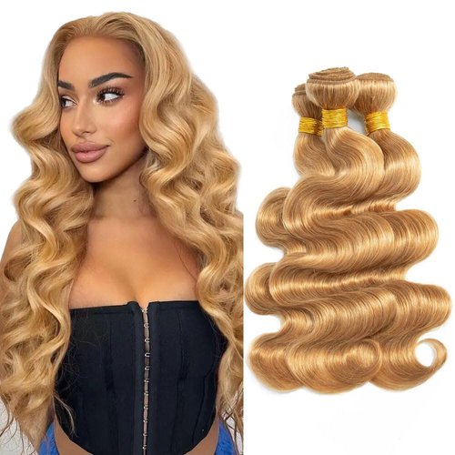 24 26 28 Inch Raivide Hair Color #27 Bundles Human Hair Honey Blonde Human Hair Bundles Brazilian Unprocessed Virgin Hair Color #27 Body Wave Bundles Human Hair Weave Blonde Bundles