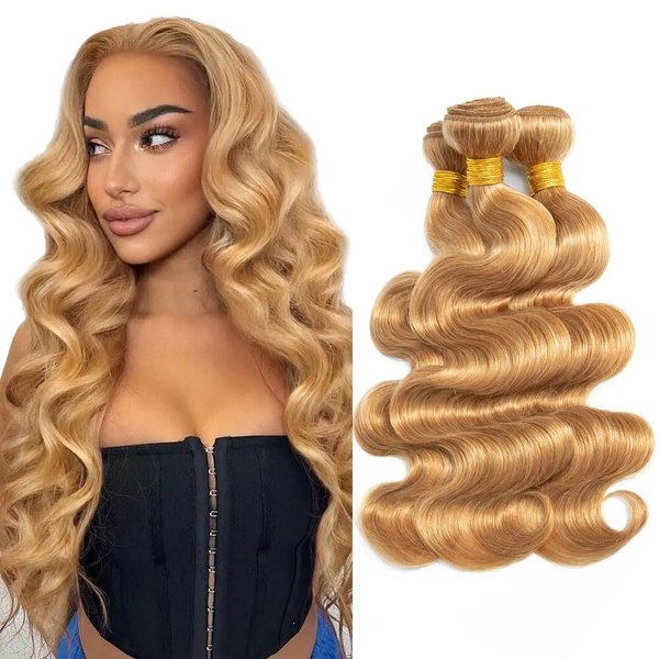 24 26 28 Inch Raivide Hair Color #27 Bundles Human Hair Honey Blonde Human Hair Bundles Brazilian Unprocessed Virgin Hair Color #27 Body Wave Bundles Human Hair Weave Blonde Bundles