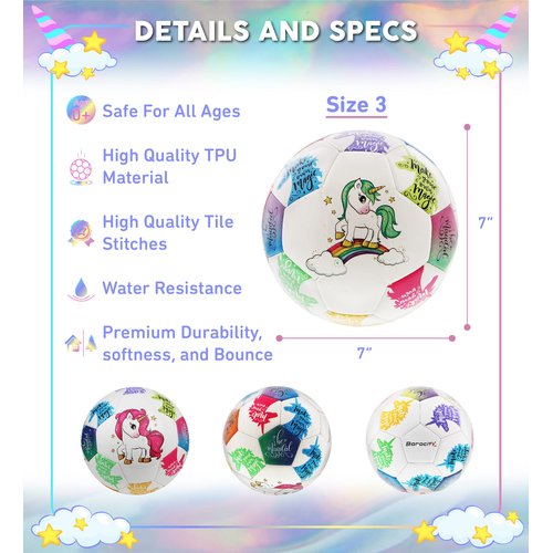 Barocity Unicorn Size 3 Soccer Ball - Boys and Girls Soccer Ball for Kids, Colorful Unicorn Ball, Fun Toddler Kids Soccer Ball for Indoor and Outdoor Sports Games for All Ages