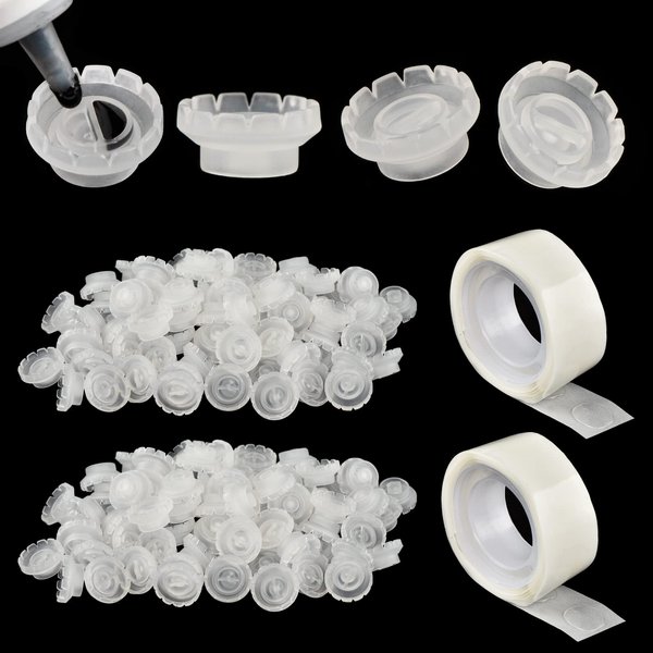 Lash Glue Ring Glue Cup [200PCS] with 2 Slots for Lash Extension Supplies, Lash Glue Holder, Blossom Ring Cup with 2 Rolls Glue Point, Volume Fan Eyelash Extensions Supplies, Lashing Supplies Kit