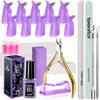 Teenitor Nail Gel Polish Dipping Powder Remover Tools Kit with Nail Clips Nail Remover Pads Cuticle Oil Nail Brushes Nail File Buffer Block Nail Clipper Cuticle Peeler Scraper Pusher and Cutter Purple