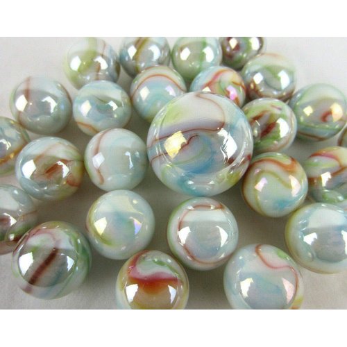 Big Game Toys~25 Glass Marbles Unicorn Opalescent White/Blue/Red/Green/Yellow Swirl Classic Style Game Pack (24 Player, 1 Shooter) Decor/Vase Filler/Aquarium