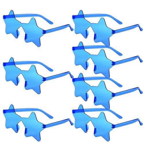 PLULON 7 Pairs Blue Star Sunglasses Rimless Star Shape Sunglasses, Star Glasses Bulk Bachelorette Sunglasses Star Party Favors for Birthday Beach Kids Adult