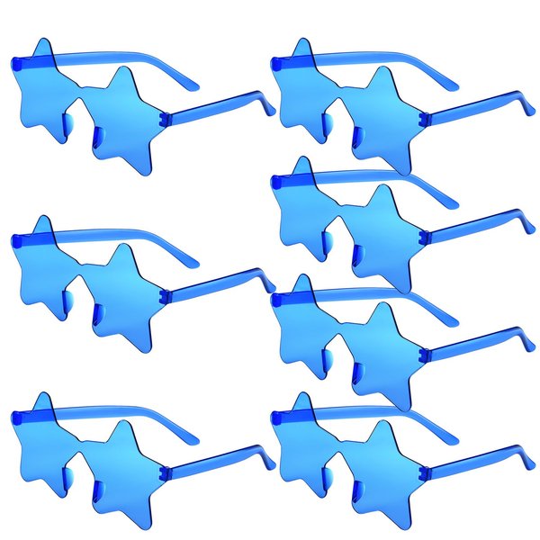 PLULON 7 Pairs Blue Star Sunglasses Rimless Star Shape Sunglasses, Star Glasses Bulk Bachelorette Sunglasses Star Party Favors for Birthday Beach Kids Adult