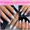 AddFavor Oval Press on Nails Short Fake Nails, 240pcs White Nails Press on Almond False Nail Full Cover Acrylic Nail for Women and Girls
