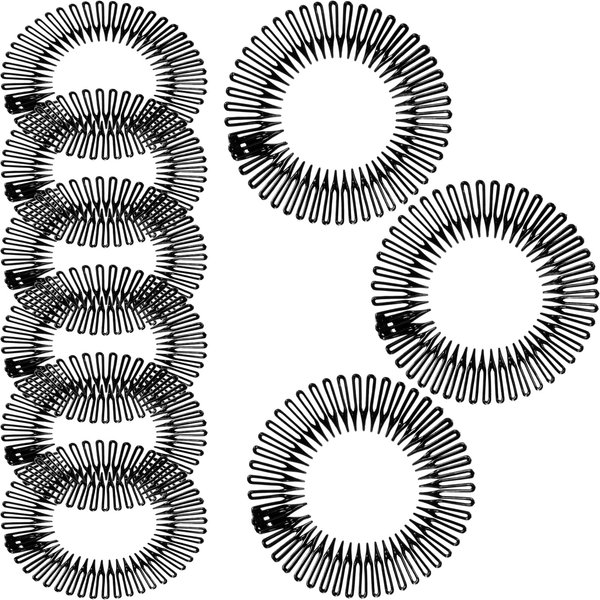 Nuenen 9 Pieces Full Circular Stretch Comb Flexible Plastic Circle Comb Stretch Hair Comb Headband Hairband Holder for Women Girls Hair Accessories (Black)