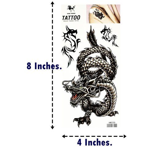 Black Chinese Dragon Waterproof Temporary Tattoo for Man Women Fake Tattoos Arm Leg Chest Shoulder Sticker Decal Festival Body Paint (Pack 2 PCS.)