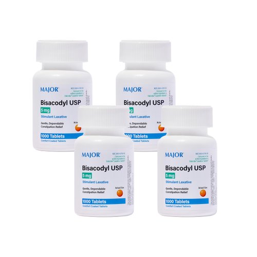 MAJOR Bisacodyl 5 mg - Comfort Coated Stimulant Laxative for Gentle, Dependable, Constipation Relief - 1000 Tablets (4 Pack)