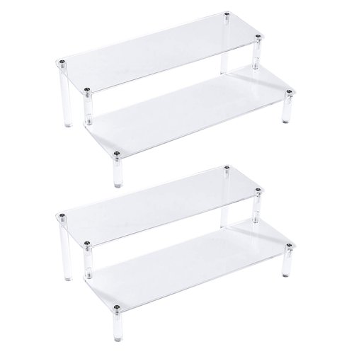 BYCY 2 Pack 2-Tier Clear Acrylic Display Stand Display Shelf for Dessert Jewels Figurines, Clear Cupcake Stand - 2 Pack ( 12" * 6.9" * 4.25" )
