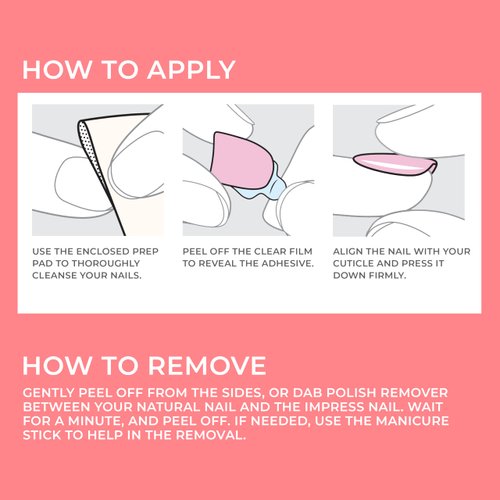 KISS imPRESS No Glue Mani Press On Nails, Color, 'Peanut Pink', Pink, Short Size, Squoval Shape, Includes 30 Nails, Prep Pad, Instructions Sheet, 1 Manicure Stick, 1 Mini File