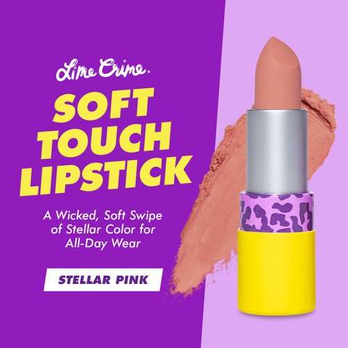 Lime Crime Soft Touch Comfort Matte Lipstick, Stellar Pink (Light Pinky Nude) - Flirty Retro Shades - Full-Coverage Long Lasting, Lip Lining & Soft Formula for All-Day Wear - Talc-Free & Paraben-Free