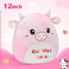 CozyWorld Get Well Soon Pink Cow Plush Pillow Stuffed Animal Plushies Soft Recovery Gift for Girls Woman, Encouragement Cushion for Post-Surgery and Illness