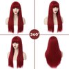 RightOn Red Wig Long Straight Wig with Bangs Long Wig Wine Red Straight Wigs Full Machine Wig for Daily Cosplay Party