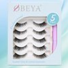 Obeyalash Natural False Eyelashes, 5 Pairs Strip Lashes Set, Eye Lashes Handmade, Natural Look Manga Lashes, Transparent Clear Band, Flutter Spiky Volume Eye Lash 7-10mm