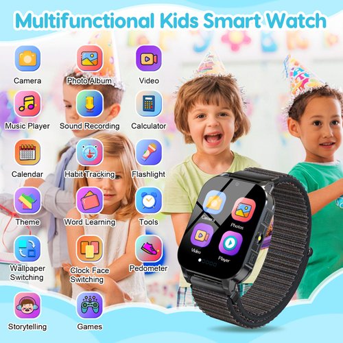 Smart Watch for Kids with 30 Puzzle Games, 140 Educational Learning Cards, Screen Protector, HD Touch Screen, Camera, Music, Pedometer- Perfect for Boys Ages 4-12 as Fun & Educational Birthday Gift