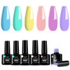 Gel Nail Polish Set, 6 Colors Macaron Colors Gel Nail Polish Kit Pale Pink Purple Blue Gel Polish Soak Off UV LED Nail Polish Set Manicure Kit Salon at Home (Macaron color)