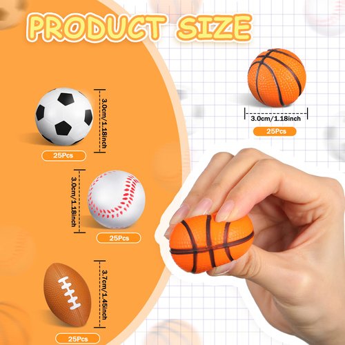 Civaner 100 Pieces Mini Stress Balls Sports Foam Balls Bouncy Foam Balls Including Basketball, Soccer Ball, Baseball, Football for Sports Party Favors Mini Footballs Party Favors